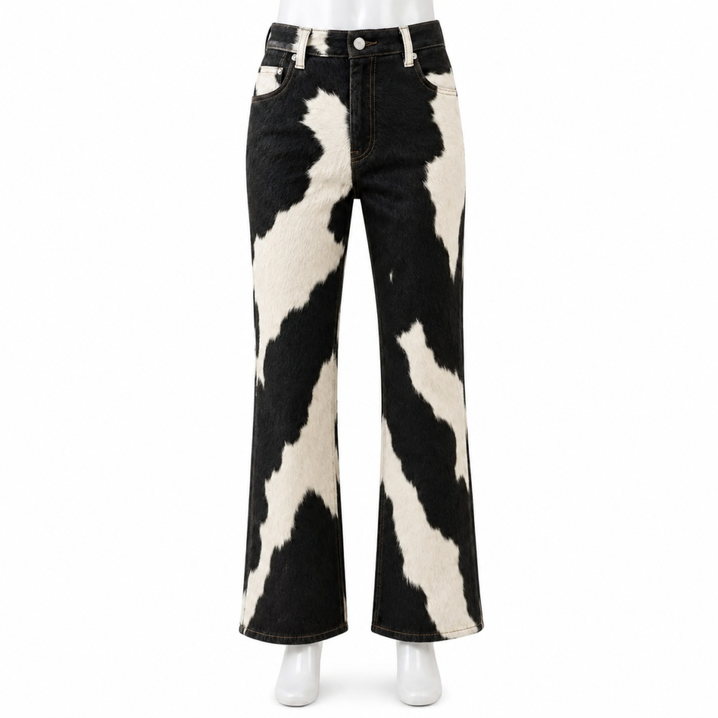 Women’s Black & White Cowhide Leather Pants – Hair On Hide Western Jeans