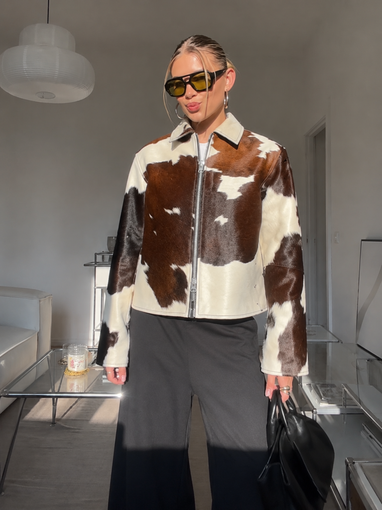 Women’s Brown & White Cowhide Leather Jacket – Hair On Hide Western Style