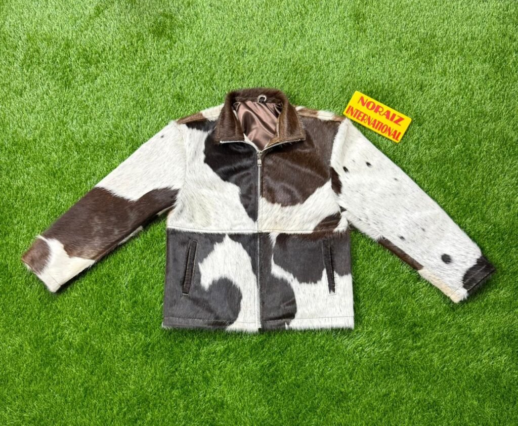 Men’s Genuine Hair-On Cowhide Leather Jacket – Brown & White Western Jacket