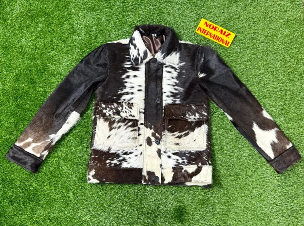 Men’s Genuine Hair-On Cowhide Leather Jacket – Brown Black White Western Jacket