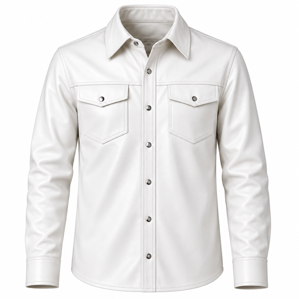 Handmade White Genuine Leather Western Shirt | Snap Button Cowboy Style