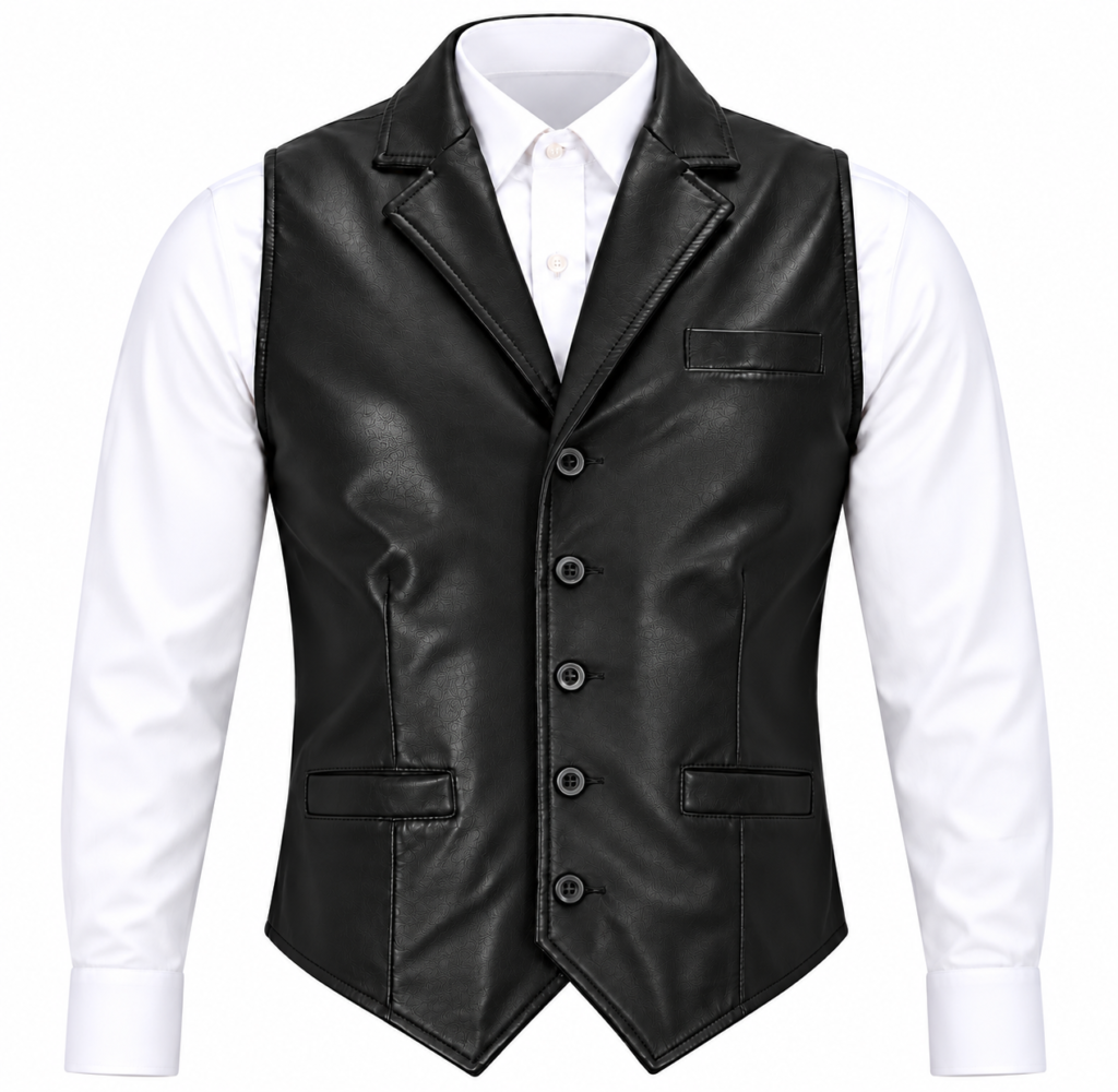 Men’s Black Lambskin Leather Vest – Western Waistcoat