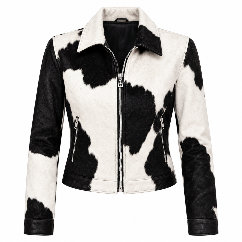 Women’s Black & White Genuine Cowhide Leather Jacket