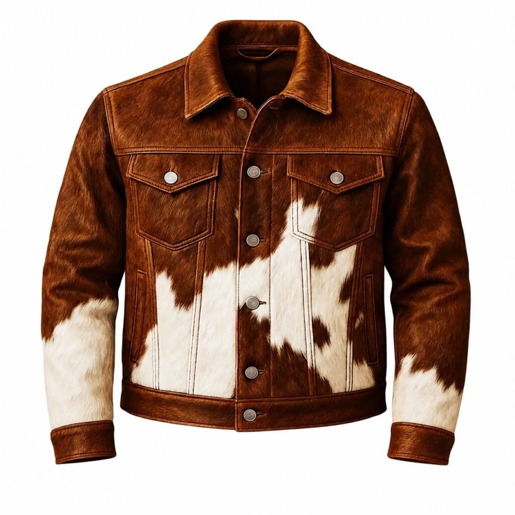 Men’s Brown Cowhide Leather Jacket – Western Cowboy Hair-On-Hide Jacket | Handmade