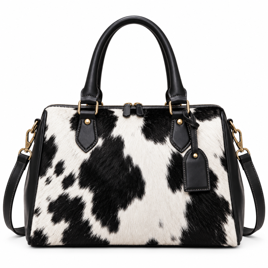 Women’s Black & White Genuine Cowhide Leather Bag