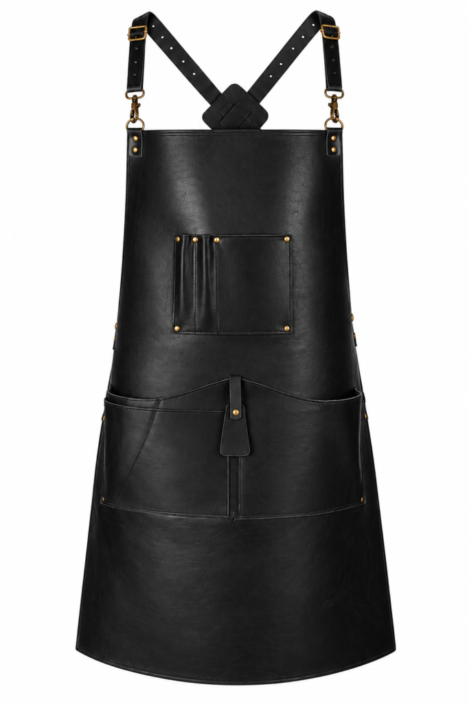 Handmade Full Grain Leather Apron – Adjustable Cross-back, Multi-Pocket