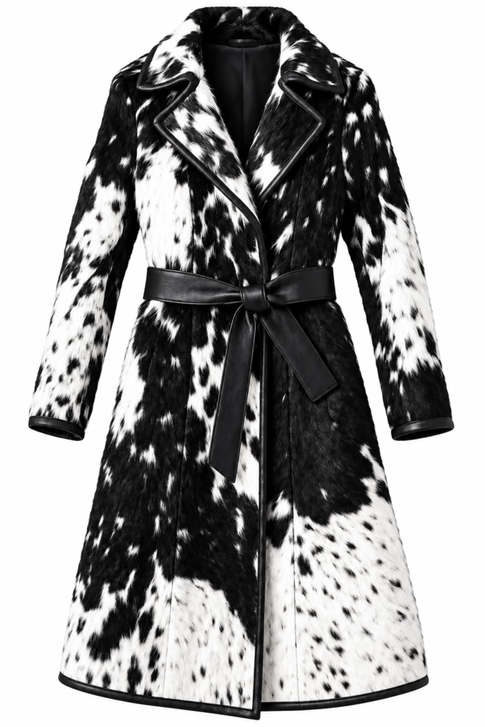 Women's Hair On Hide Cowhide Leather Coat – Black White Long Western Coat