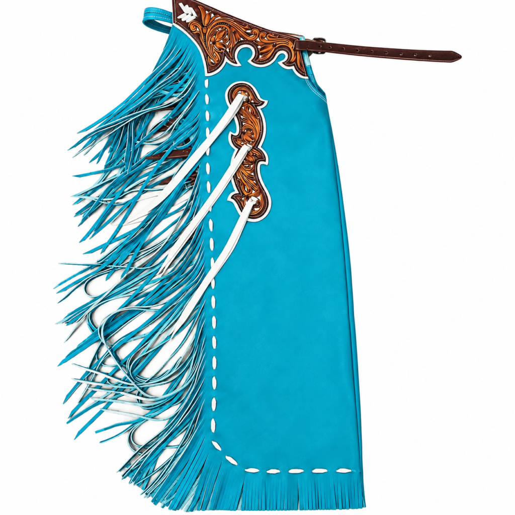 Hand-Tooled Leather Rodeo Chaps | Custom Western Bull Riding Cowboy Fringe Chaps