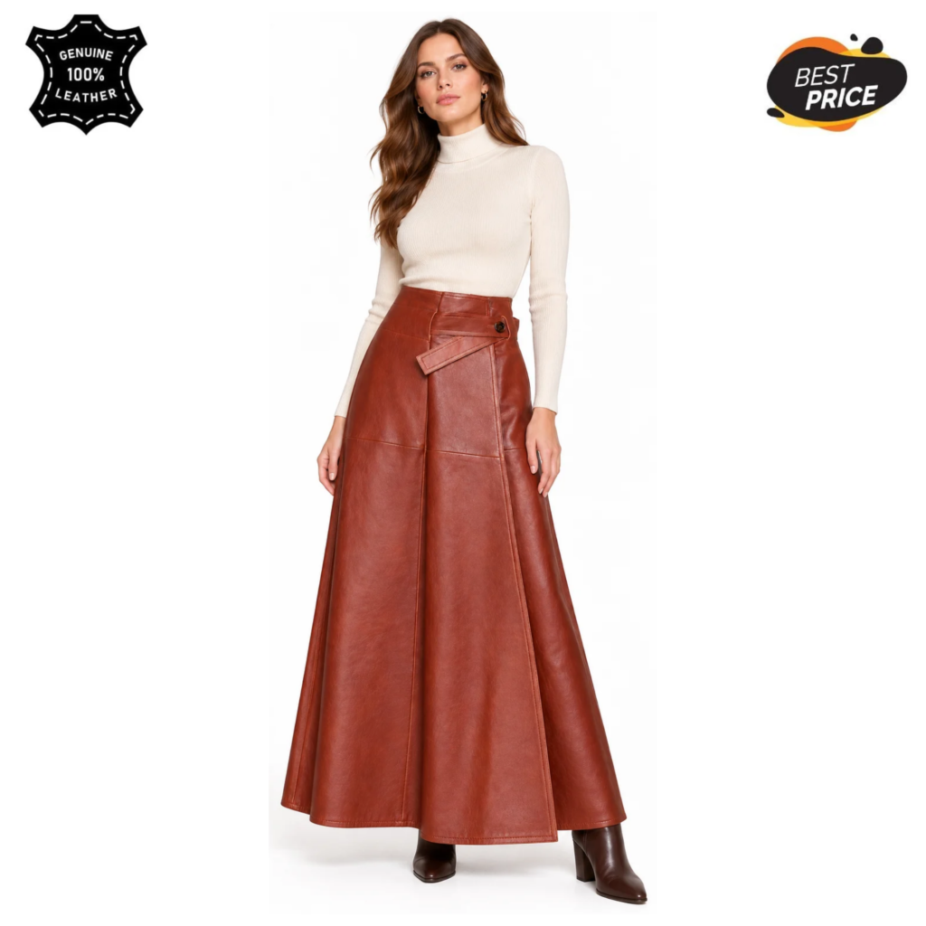Genuine Handmade Sheepskin Leather Mid-Calf Skirt Vintage Style